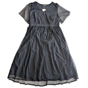NWT Bloomchic 18 20 Black Maxi Goth A Line Layered Mesh Sleeve Dress Plus Size
